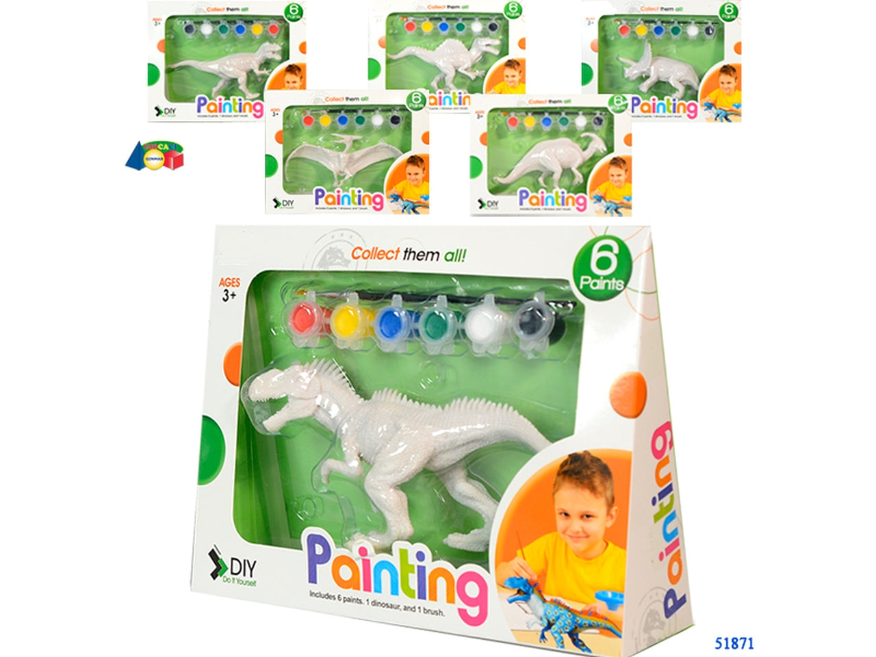 Dinosauro da dipingere con colori assortiti