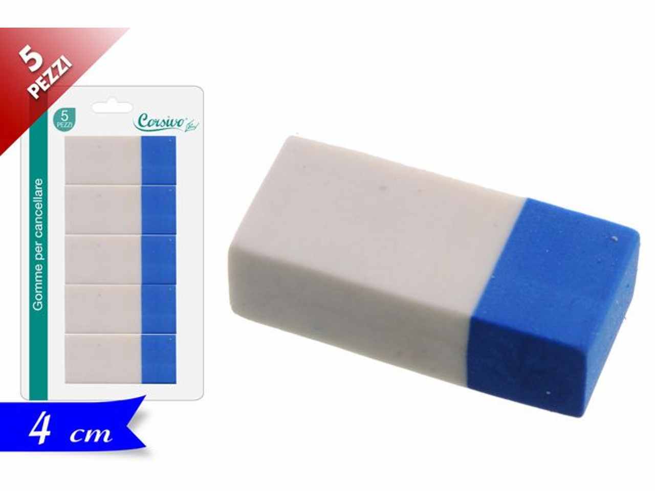 Gomma bicolore rettangolare 5 pezzi 729342