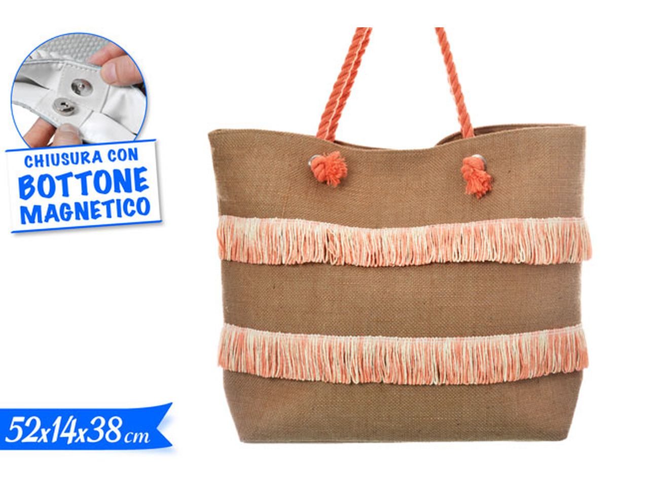 Borsa mare colore rosa con bottone magnetico 52x14x38cm