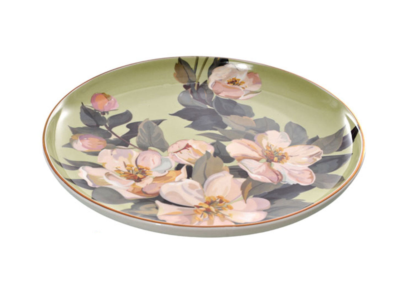 Piatto frutta in ceramica verde chiaro a fantasia floreale 21,5 cm - Golden Hill