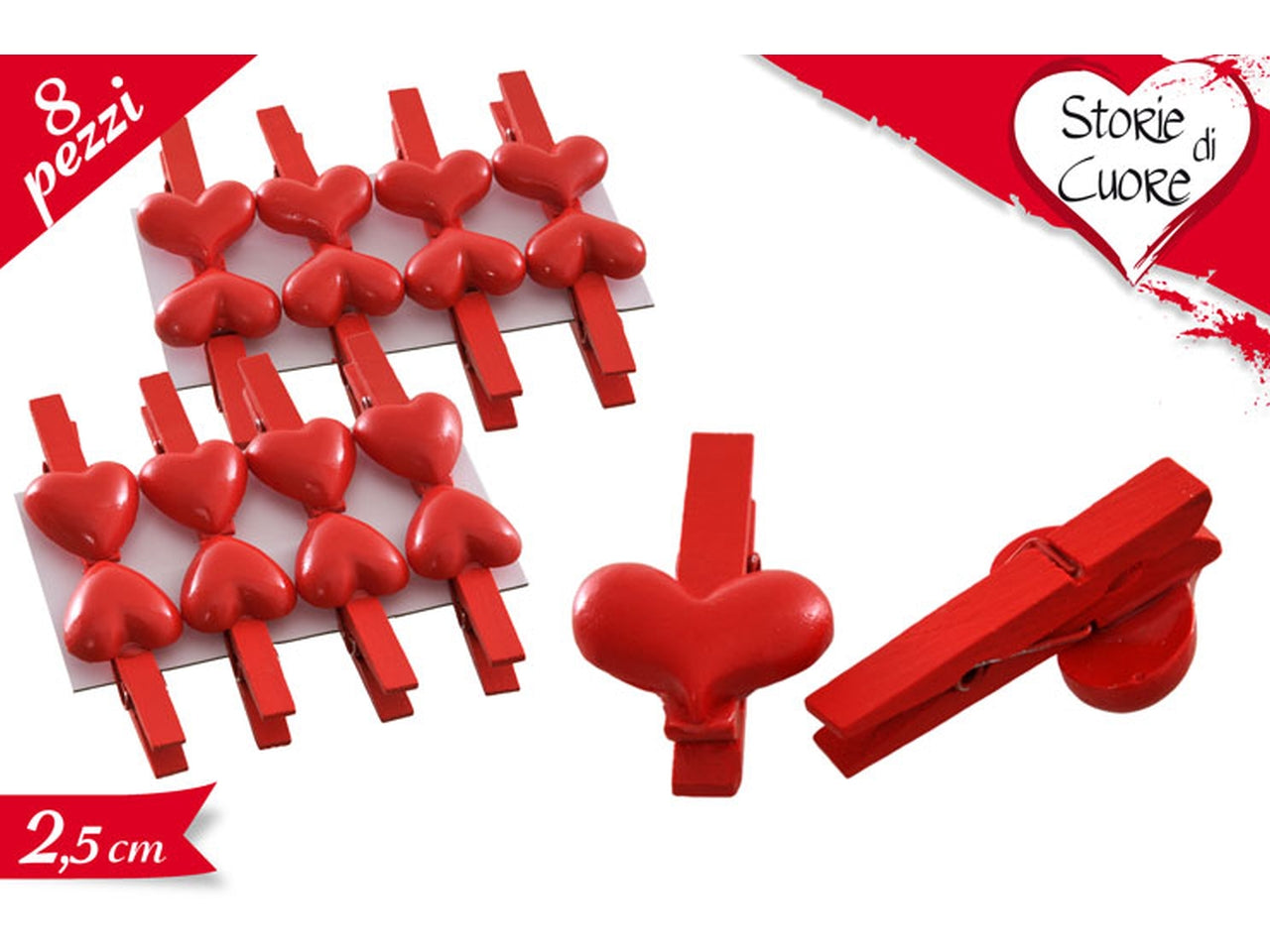Mollettine cuore 2,5cm set da 8 mollettine assortite