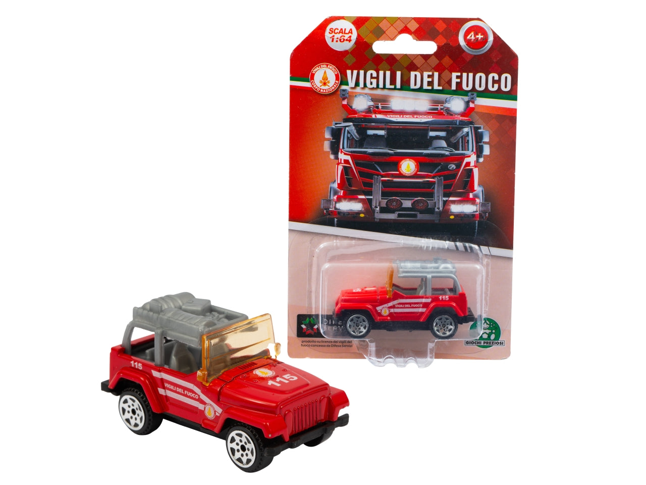 Fuoristrada vigili del fuoco die cast, 1:64 per bambini dai 4+ anni - Giochi Preziosi