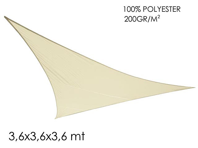 Telo ombreggiante in poliestere triangolare 3,6x3,6x3,6mt ecru