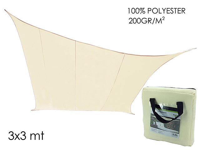 Telo ombreggiante in poliestere quadrato 3x3mt ecru