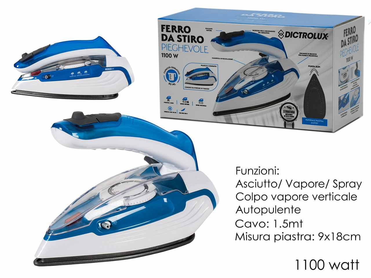 Ferro da stiro piegh.1100w teflon 790304