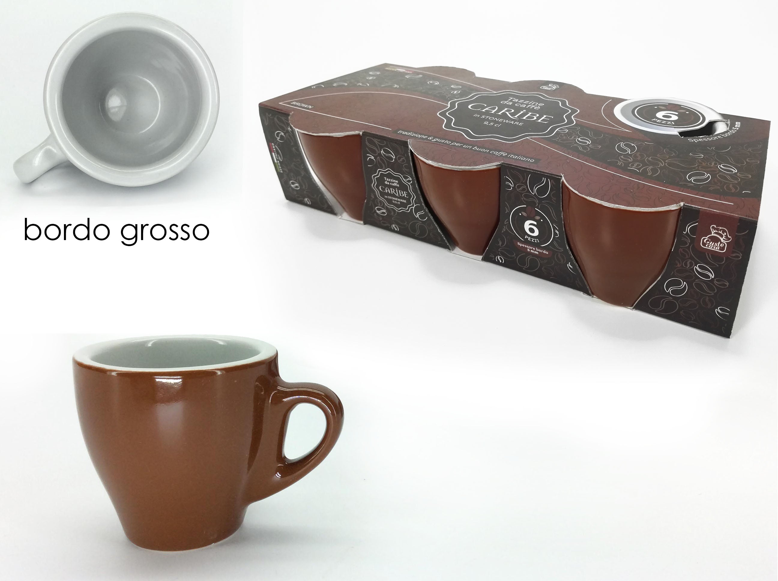 Tazze da caffe' linea caribe marrone - confezione contiene 6 tazze