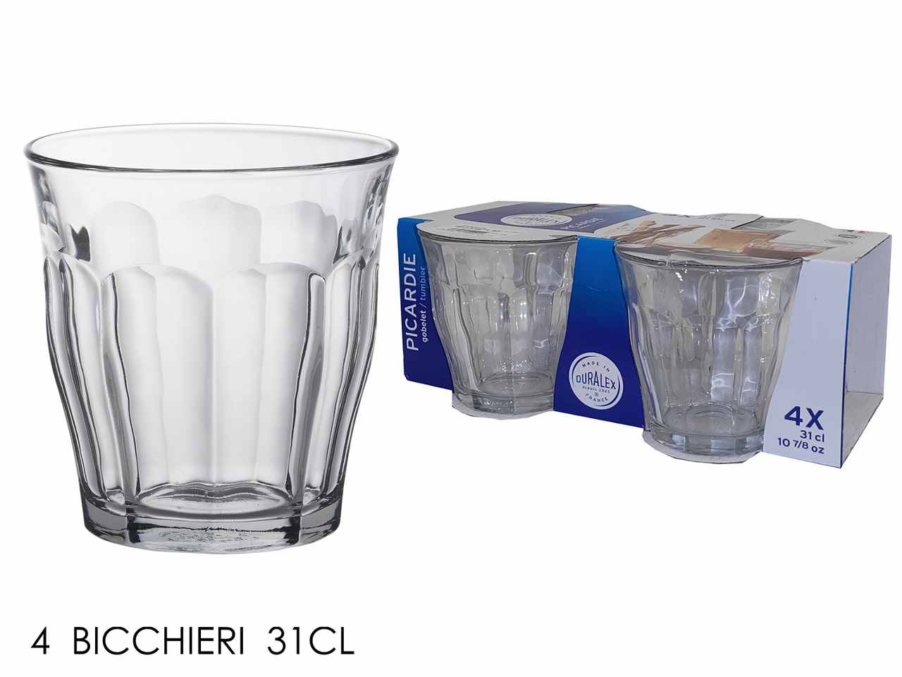 Bicchieri in vetro temperato trasparente linea picardie 31cl 4 pezzi