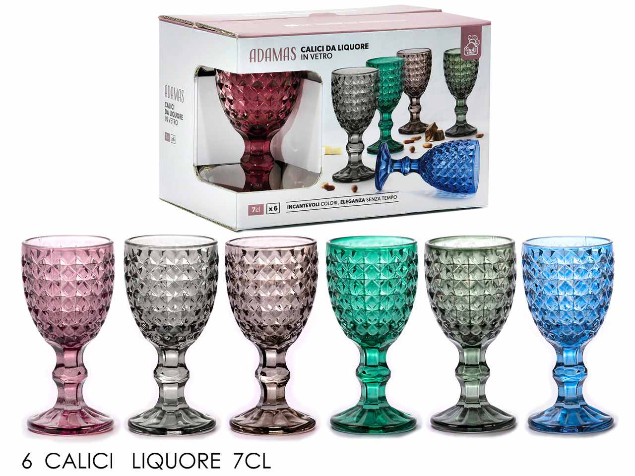 Calici liquore linea adamas 7cl 6 pezzi in 6 assortimenti