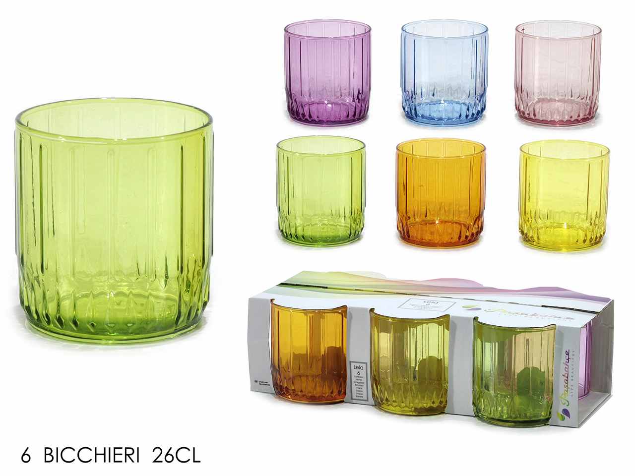 Set 6 bicchieri Leia 6colori 26cl