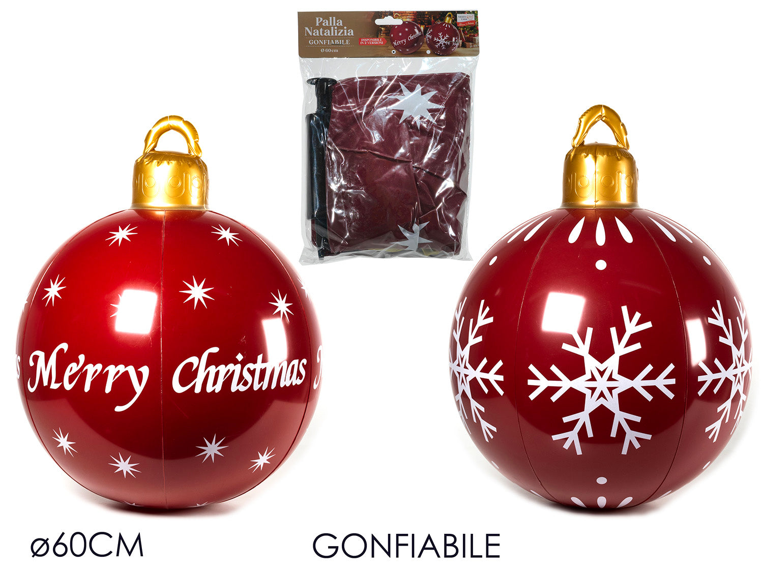 Palla natalizia gonfiabile 60cm bordeaux assortite