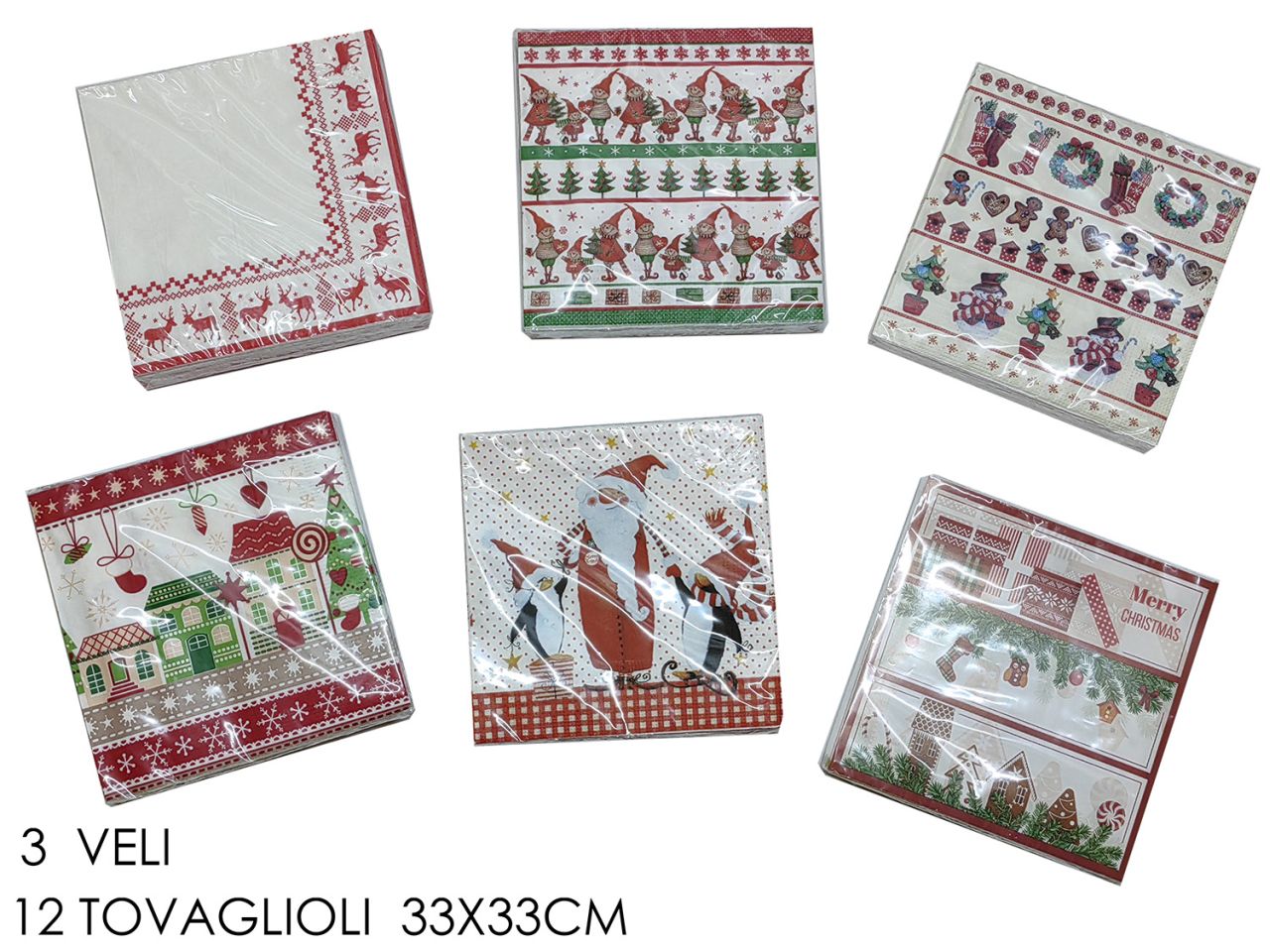 Tovaglioli natalizi 33x33cm in confezione da 20pz in fansasie assortite