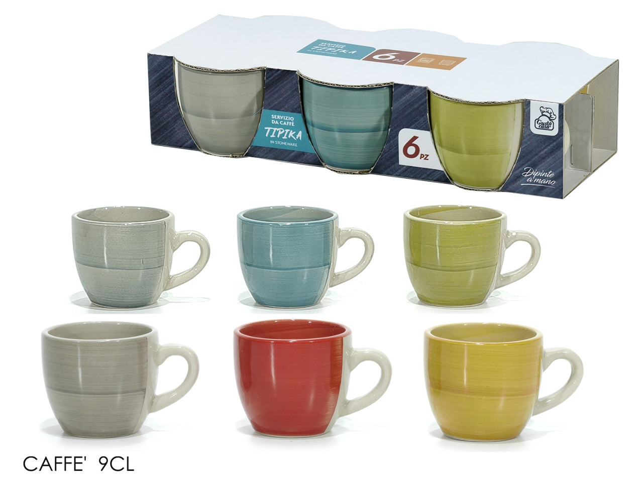 Set 6 tazzine caffè 9cl 6 assortite in ceramica