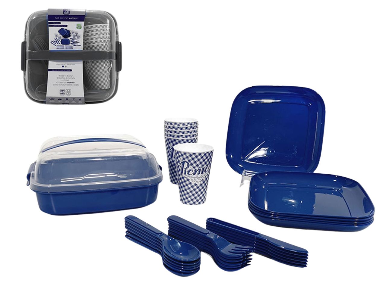 Set Pic-nic Multiuso 31 Pezzi - Disponibile in 2 Colori, Ideale per Picnic, Campeggio e Barbecue - 26x26x12cm