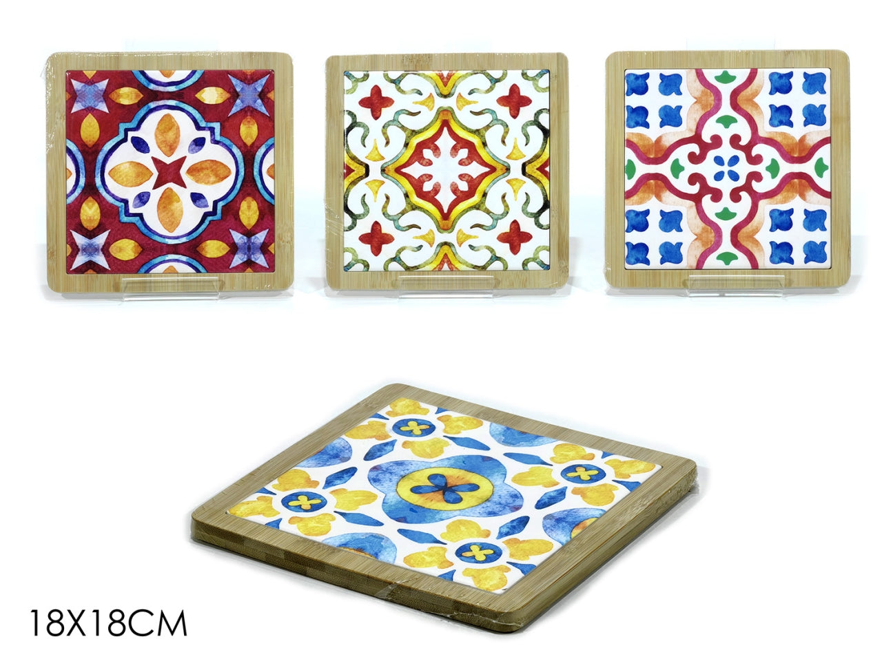 Sottopentola in bamboo e ceramica multicolor stile mediterraneo 18x18x1 cm - Gusto Casa