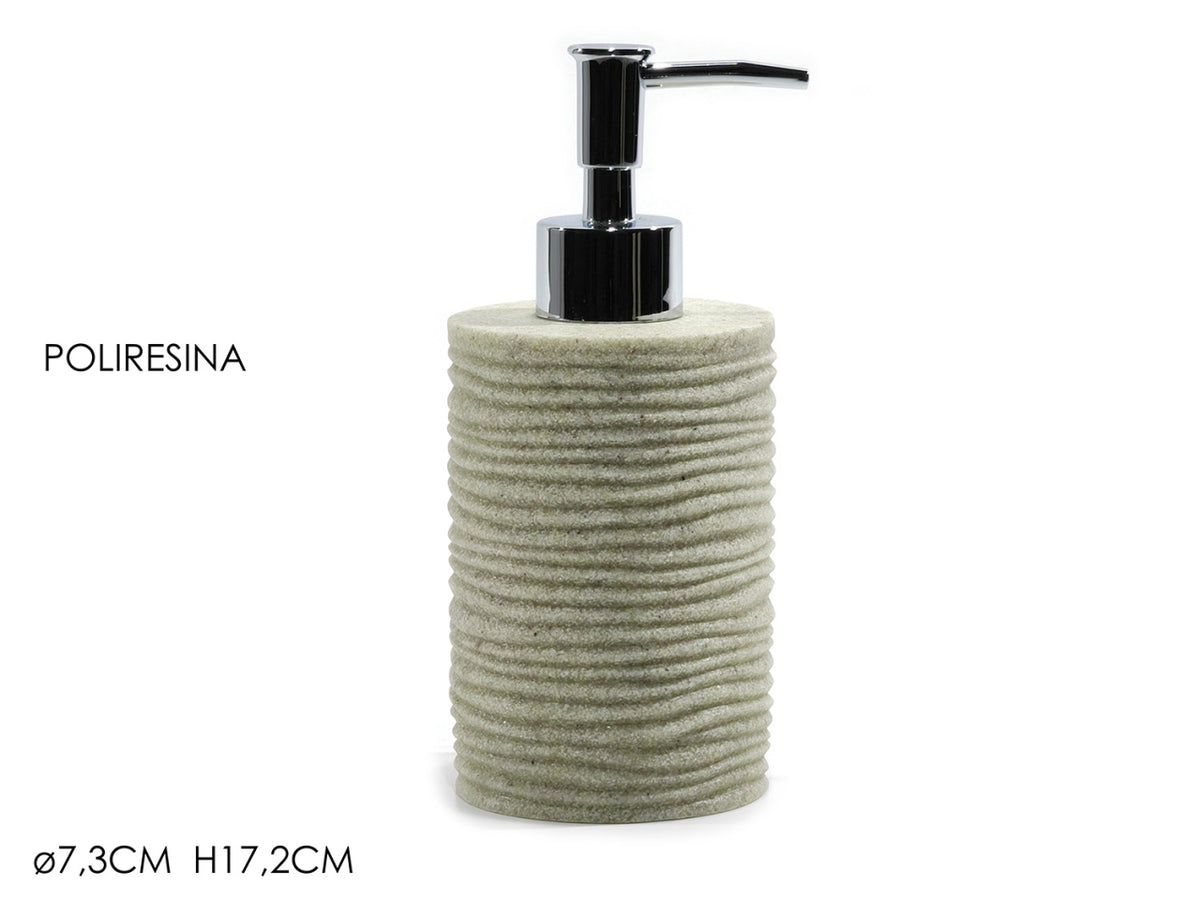 Dispenser per Sapone Effetto Sabbia 240 ml in Poliresina, Colore Beige con Tappo in Alluminio - Altezza 17 cm, Diametro 7 cm