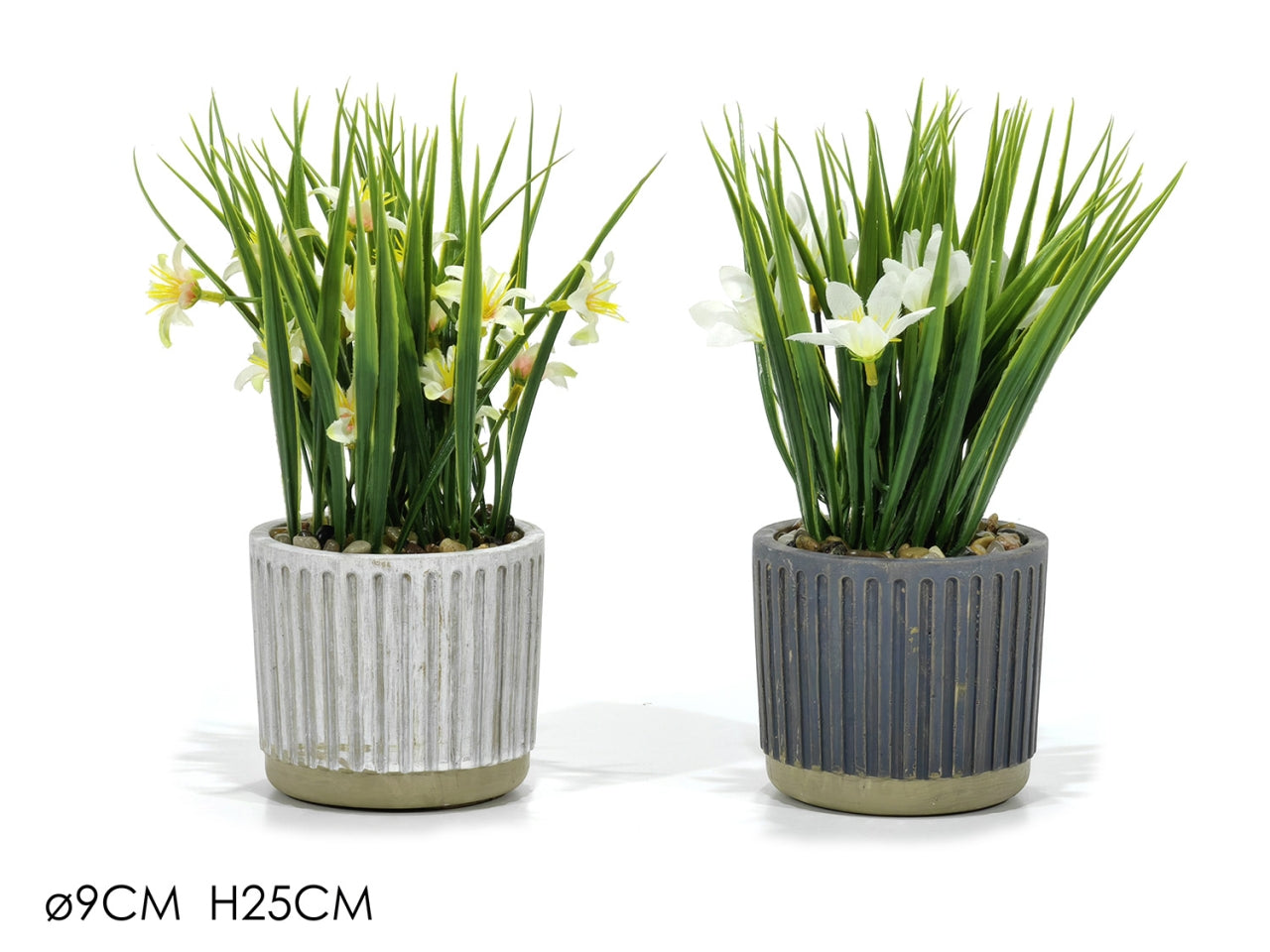 Pianta artificiale e fiori con vaso in ceramica e plastica 9x25 cm - General Trade