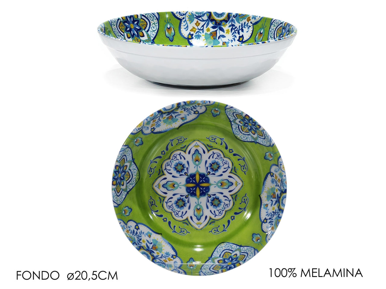 Piatto fondo in melamina da 20,5 cm verde stile mediterraneo - Gusto Casa