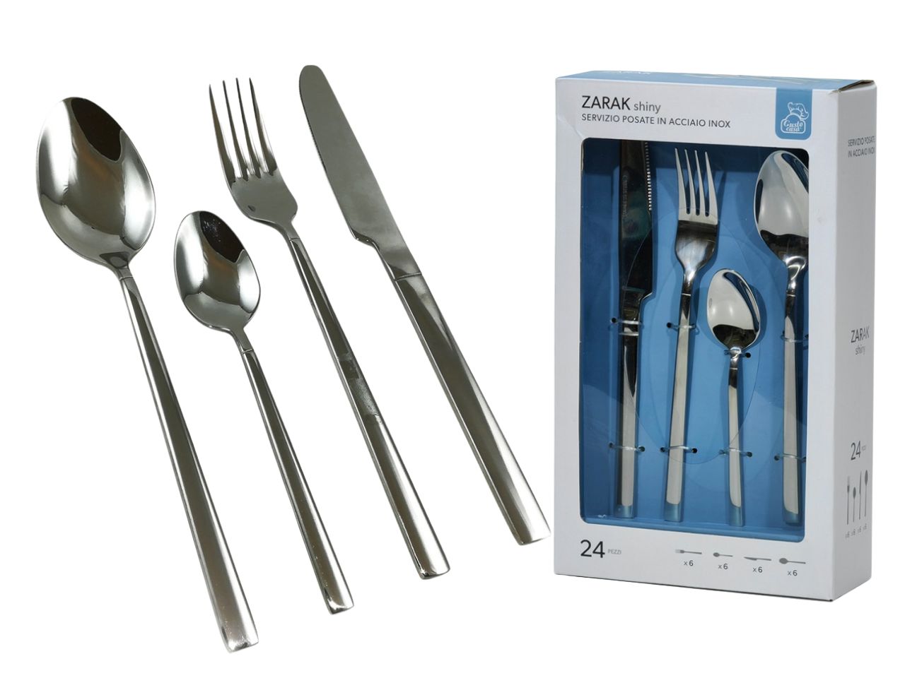 Servizio di Posate Zarak Shiny 24 Pezzi in Acciaio Inox - Stile Contemporaneo.