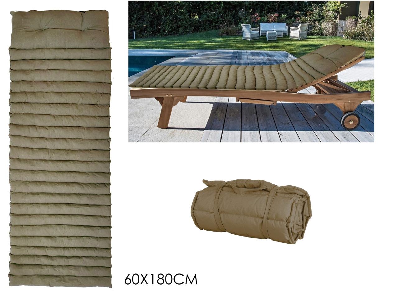 Cuscino coprilettino imbottito in tessuto con poggiatesta, colore tortora, 60x180 cm - Vestiamo Casa