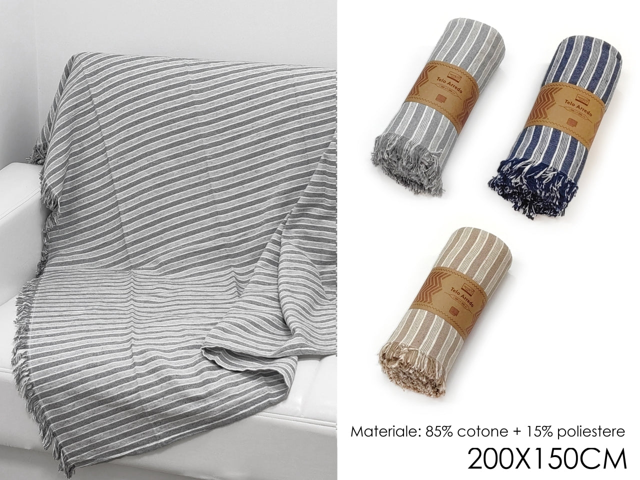 Telo a strisce in cotone di colori assortiti, 150x200 cm - Vesti Casa