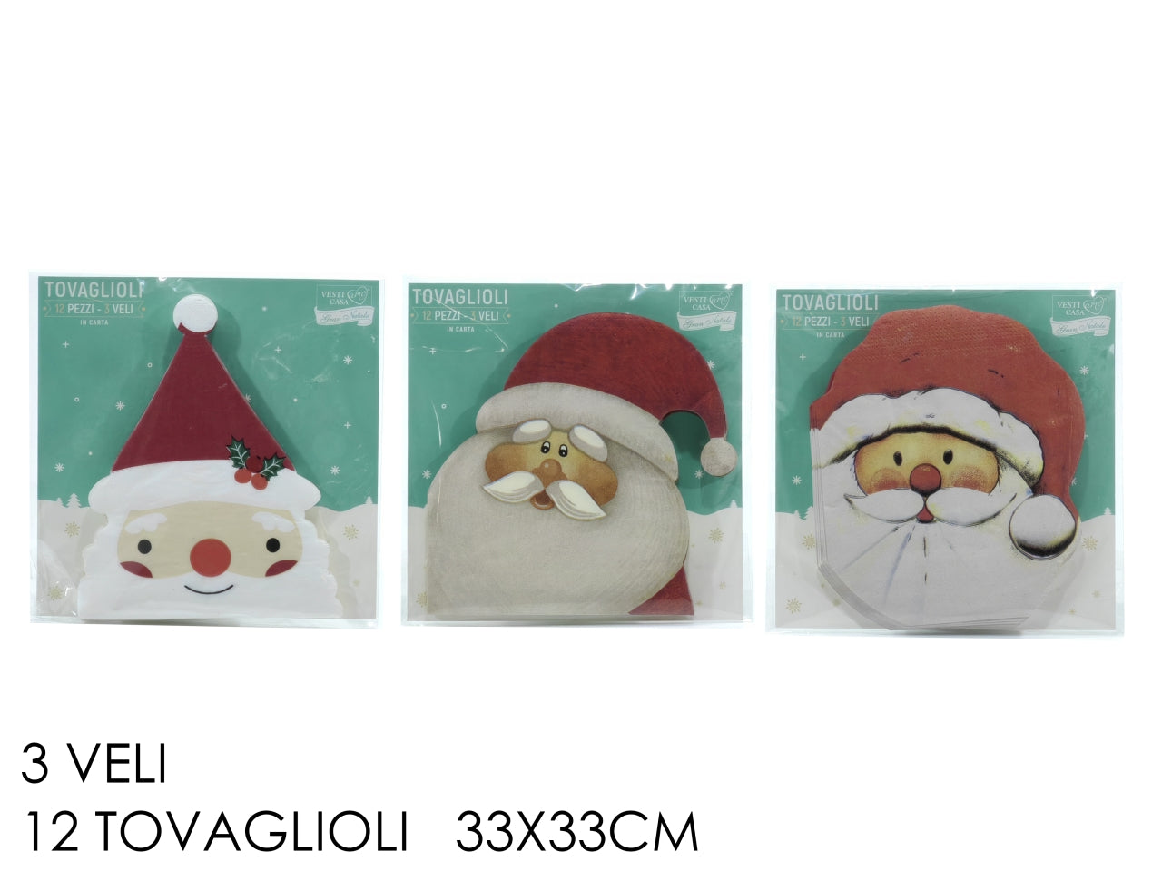 Tovaglioli natalizi 33x33cm in confezione da 12pz in fansasie assortite