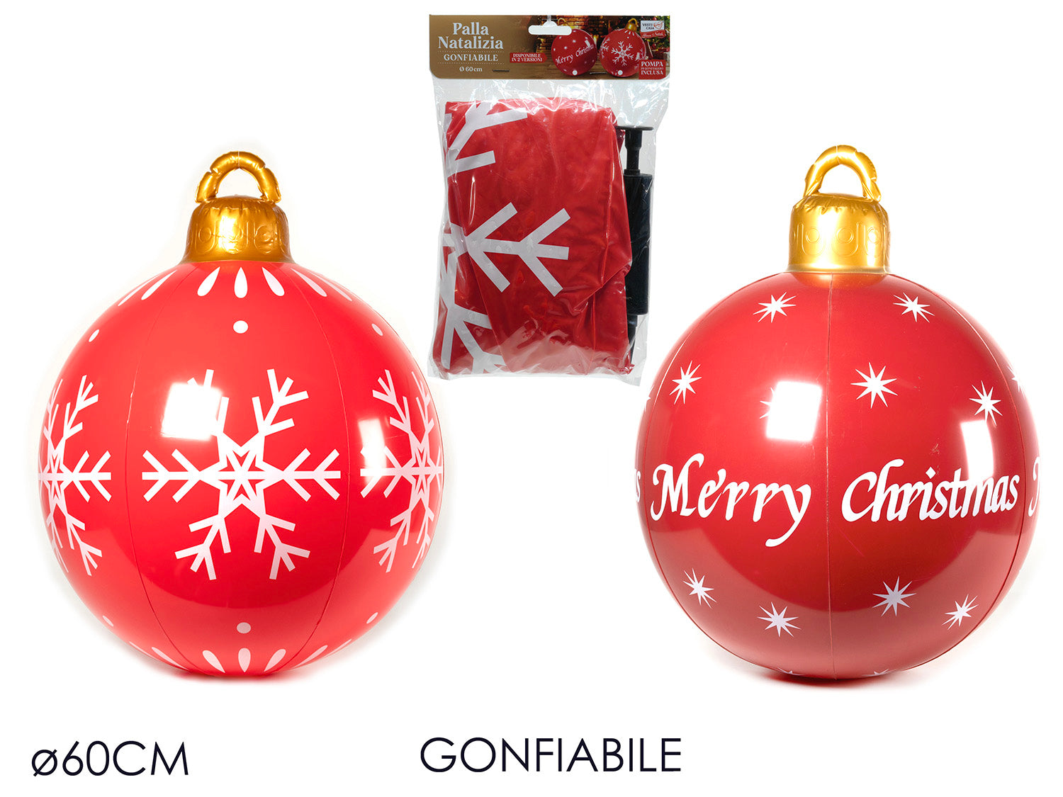 Palla natalizia gonfiabile 60cm rosso assortite