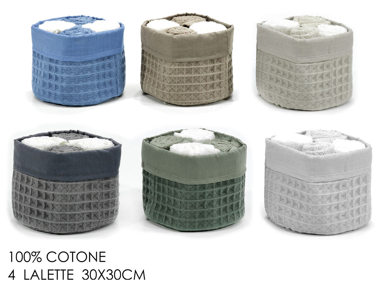 Lavette con cestino 30x30cm set da 4 lavette in 4 assortimenti