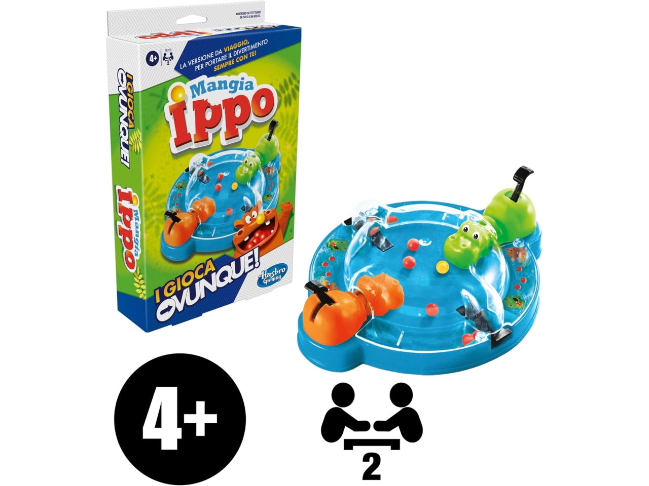 Mangia Ippo, I Gioca Ovunque, gioco per bambini e bambine dai 4 anni in su, gioco portatile per 2 giocatori, gioco da viaggio per bambini e bambine, include 2 ippopotami affamati | Hasbro