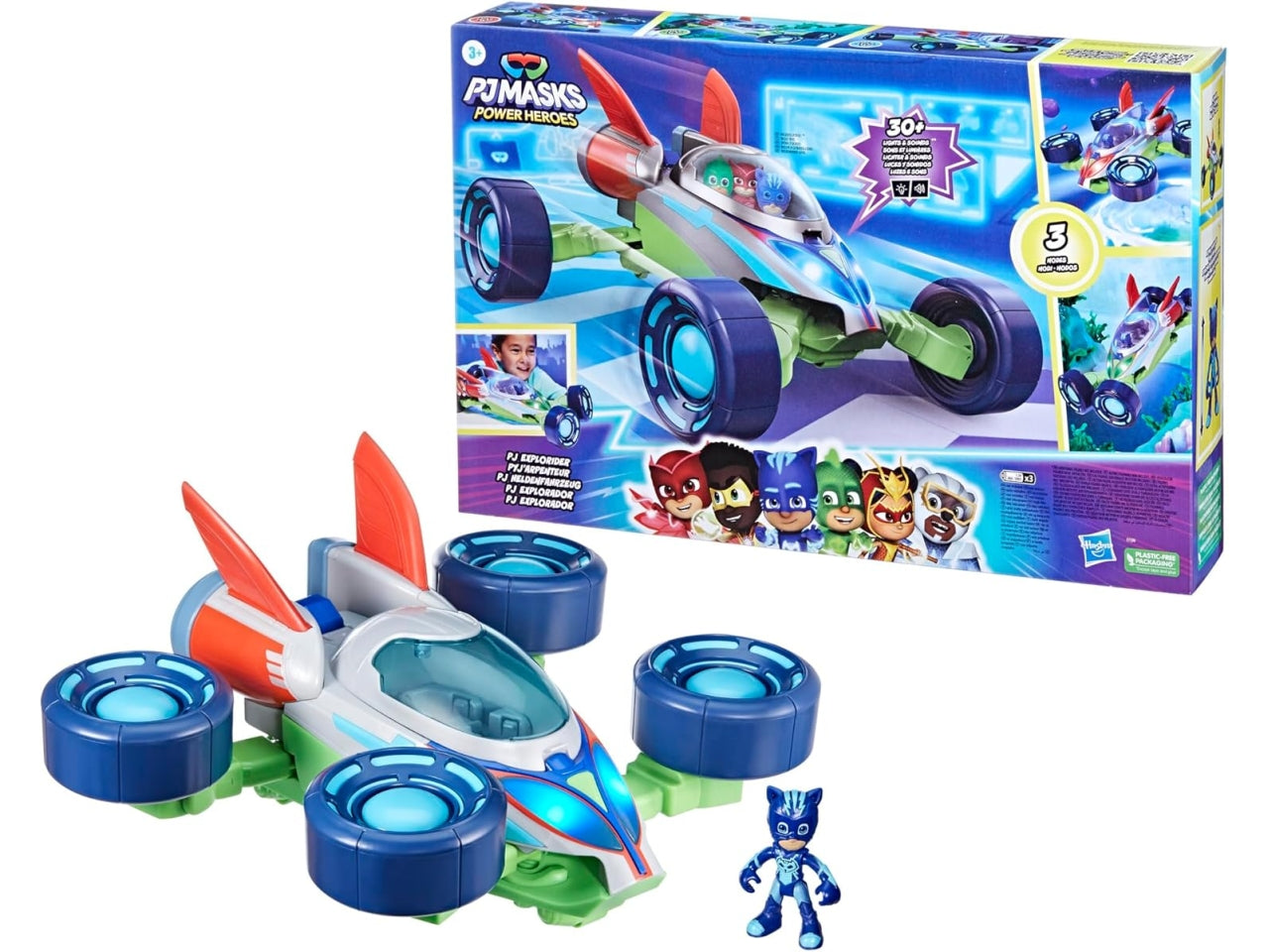 Pjm explorer Pj masks eroi super power, pj explo-mobile, veicolo convertibile, con luci e suoni, giocattoli dei superpigiamini età 3+ | Hasbro