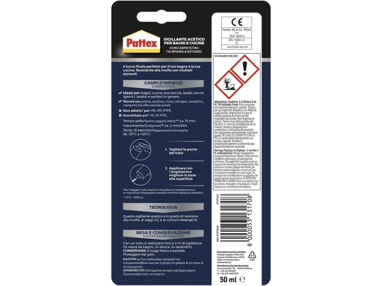 Pattex silicone bagni e cucine classico colore bianco in tubo da 50l