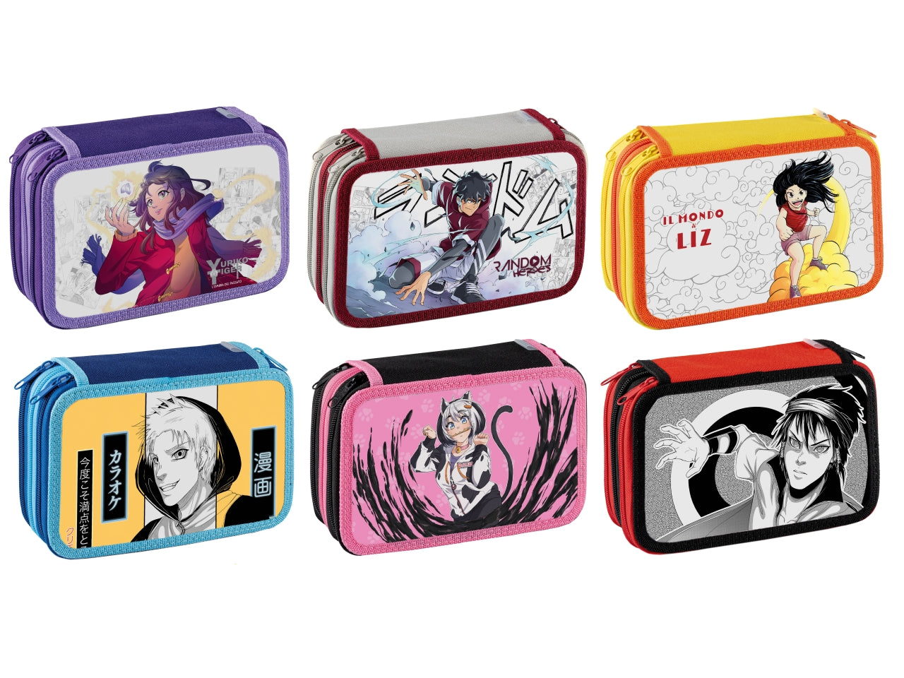 Astuccio scuola Manga bicolore per bambini a 3 scomparti colori assortiti 20x13x7,5 cm - B Box