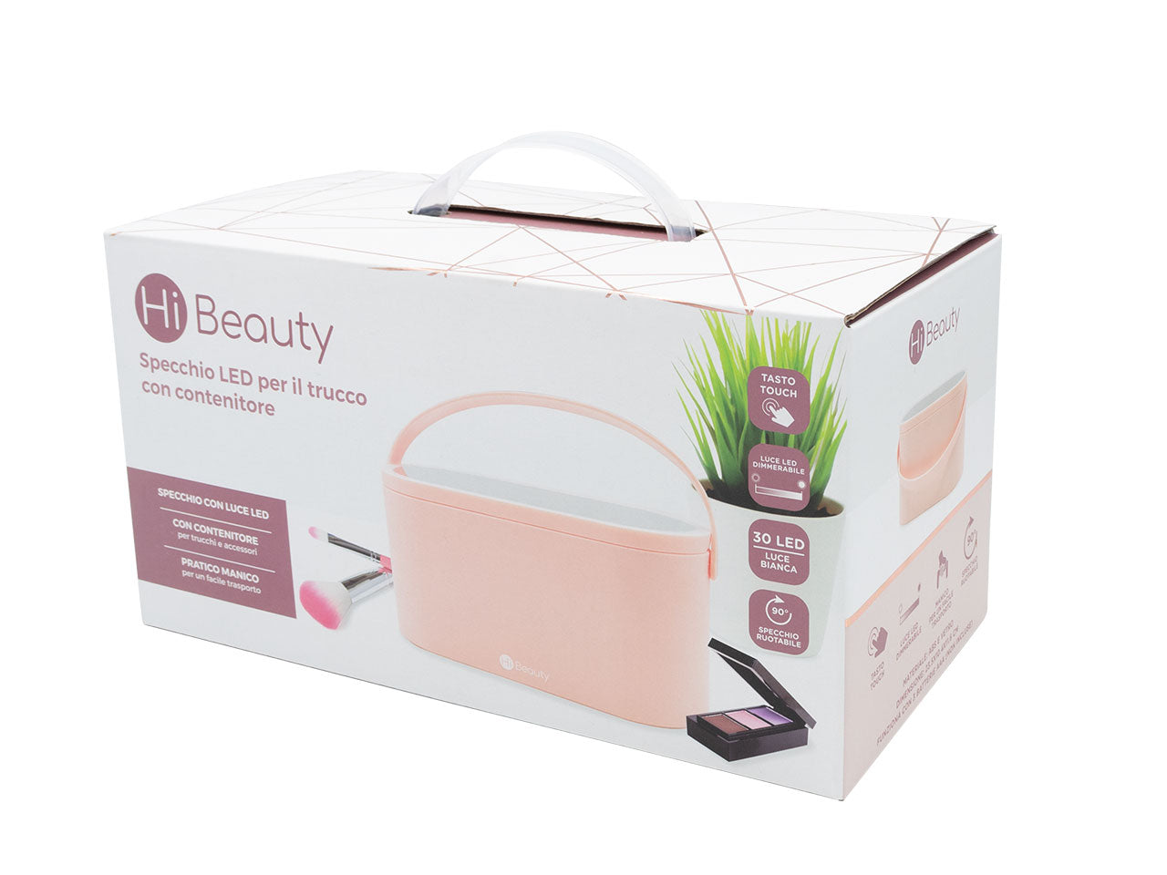 Beauty case da donna in plastica abs rosa con led e specchio 23.5x10.4x11.6 cm - Ibs