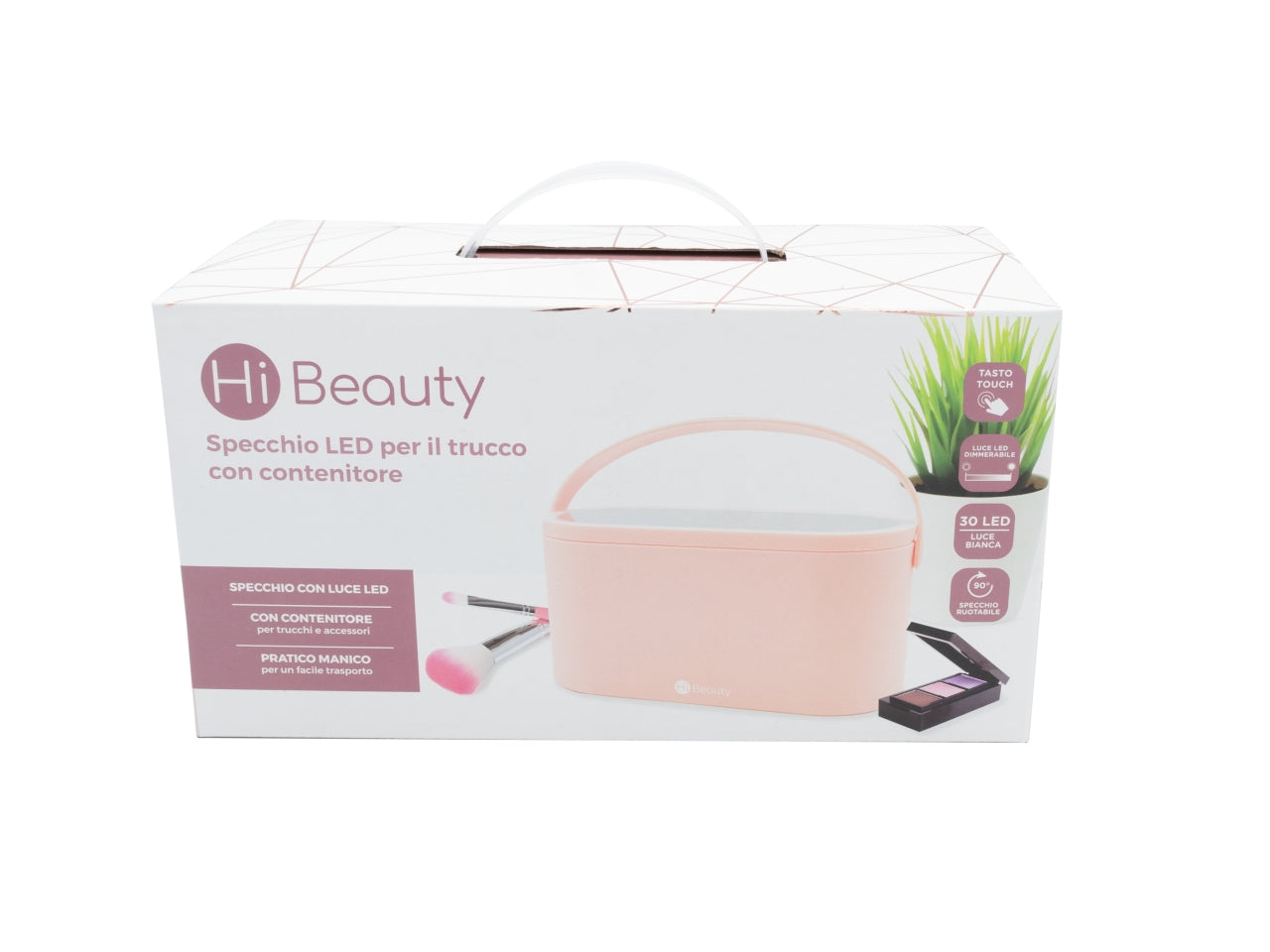 Beauty case da donna in plastica abs rosa con led e specchio 23.5x10.4x11.6 cm - Ibs