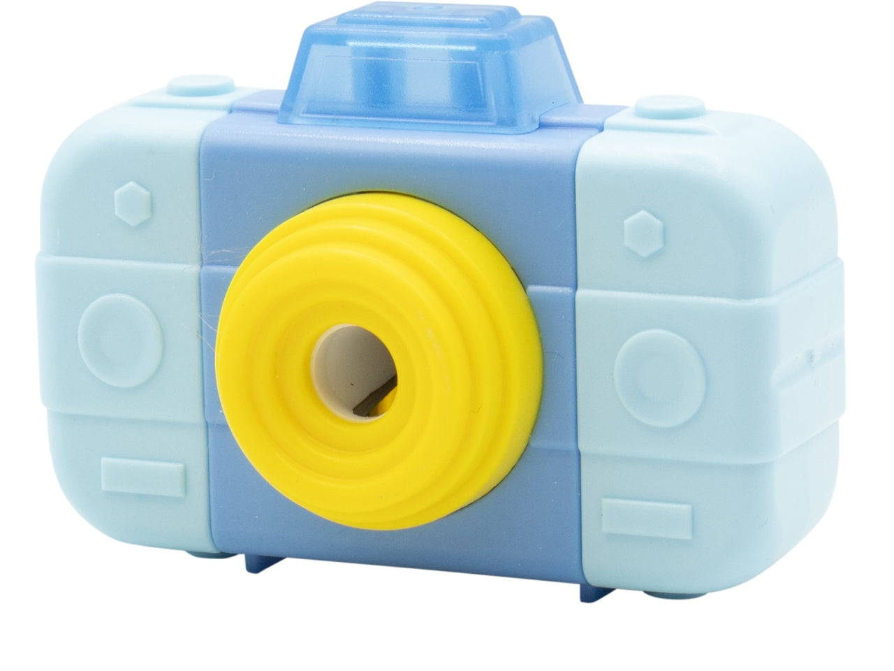 Temperamatite con gomma a forma di macchina fotografica 2 in 1
