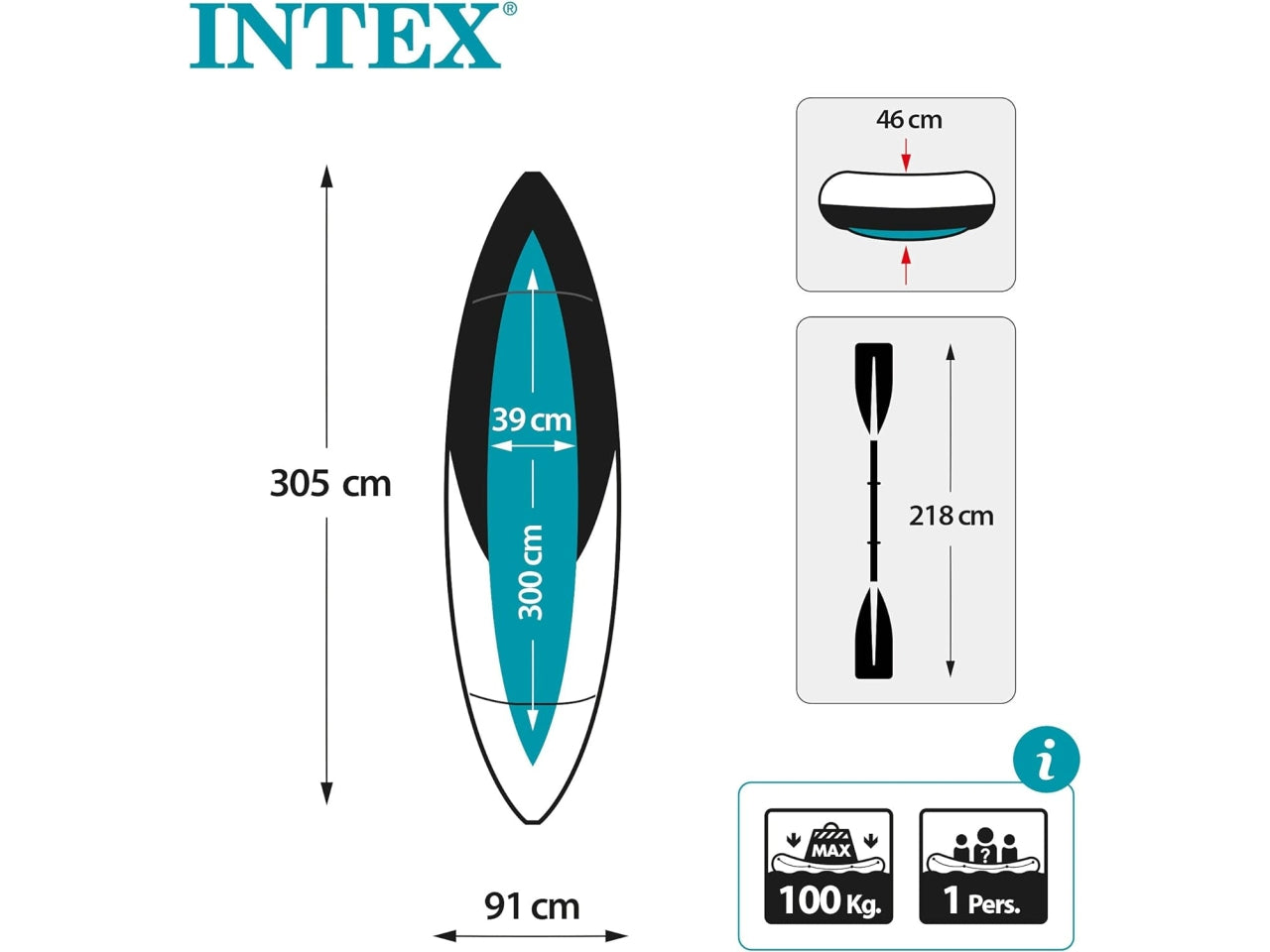 Canoa k1 excursion pro 305x91x46cm