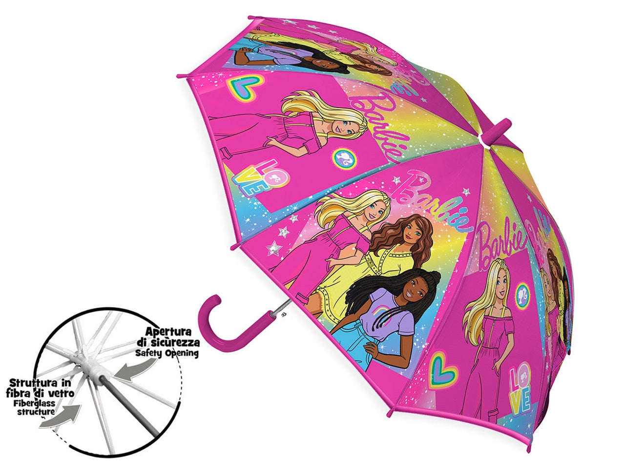 Ombrello lungo Barbie da bambina apertura manuale 42 cm - Coriex