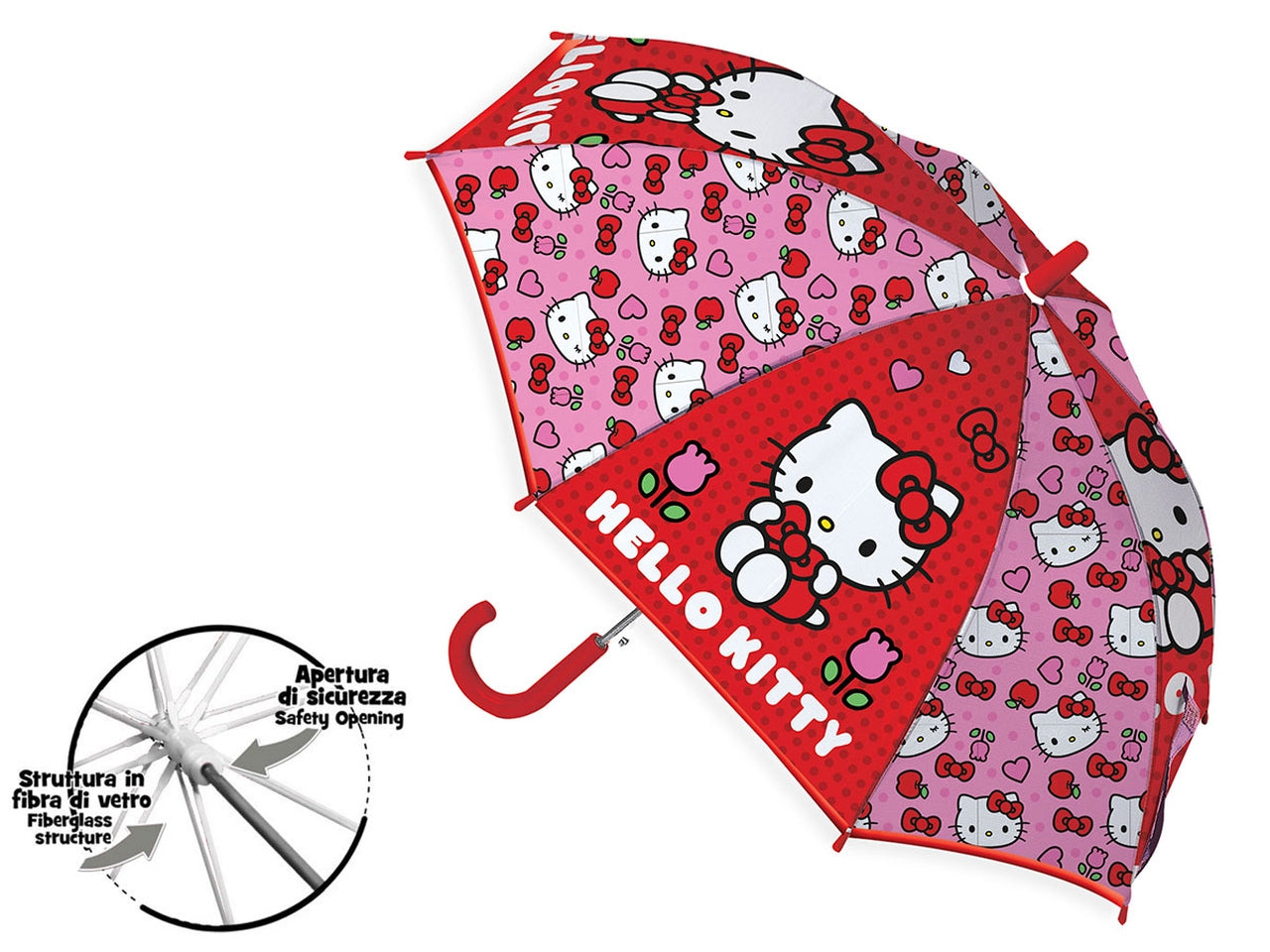 Ombrello lungo Hello Kitty da bambina apertura manuale 42 cm - Coriex