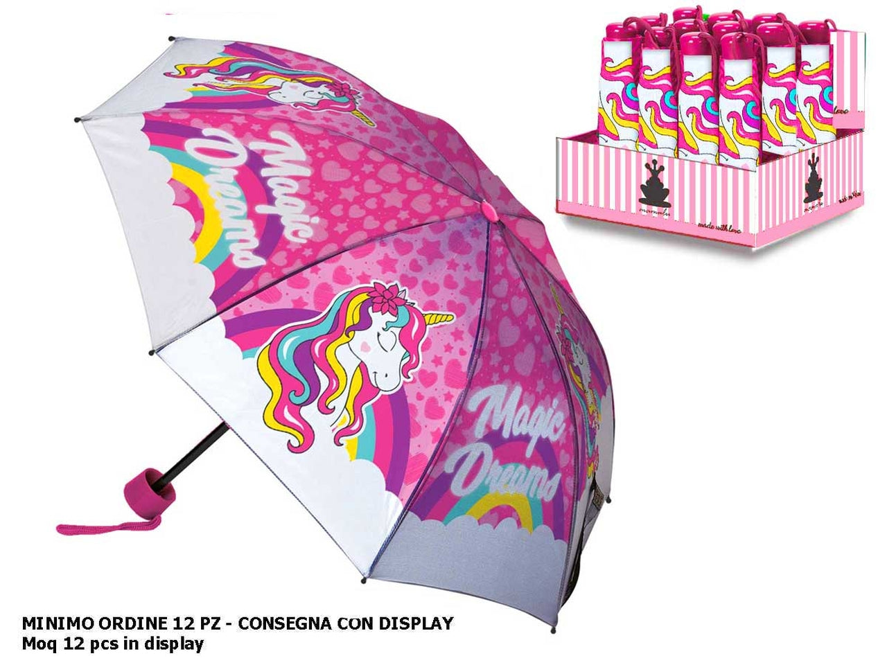 Ombrello pieghevole Unicorno rosa per bambina con apertura manuale 57 cm - Coriex