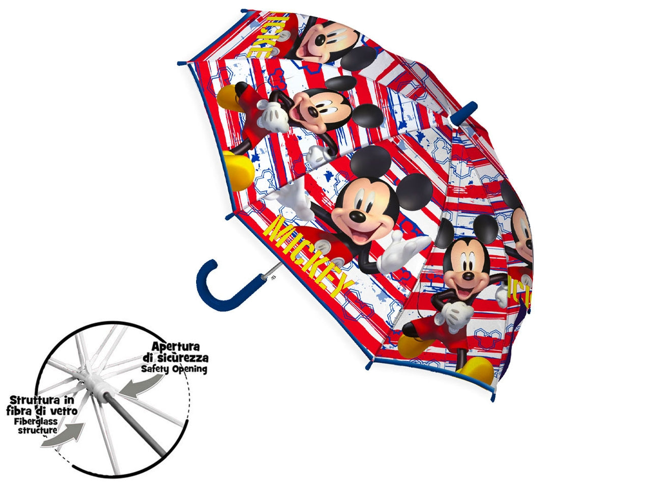 Ombrello da bambino Mickey in plastica multicolor con 8 bacchette da 42 cm - Coriex