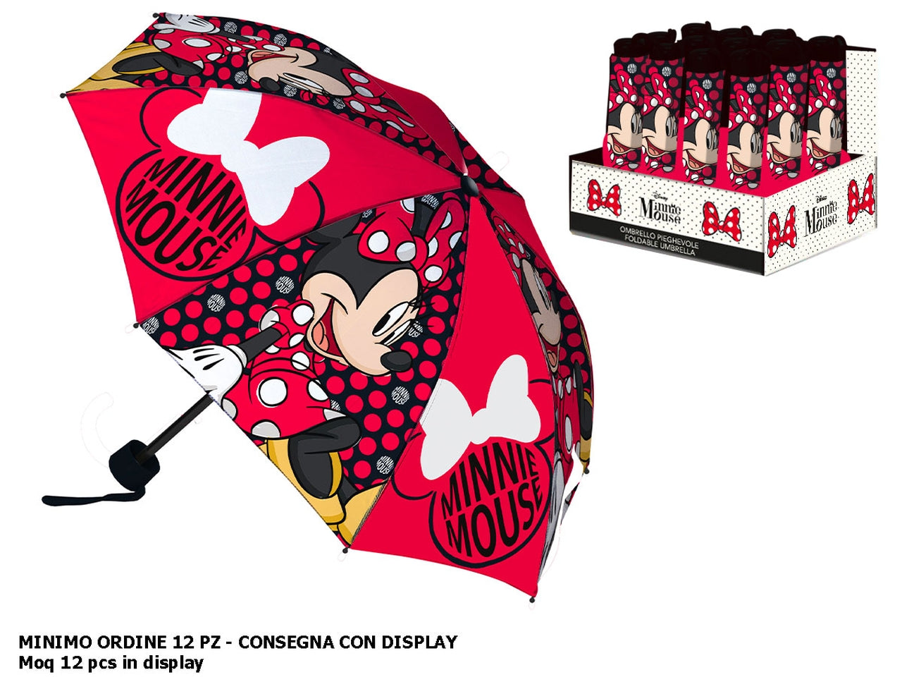 Ombrello pieghevole da bambina Minni con custodia in tessuto multicolor 24 cm - Coriex