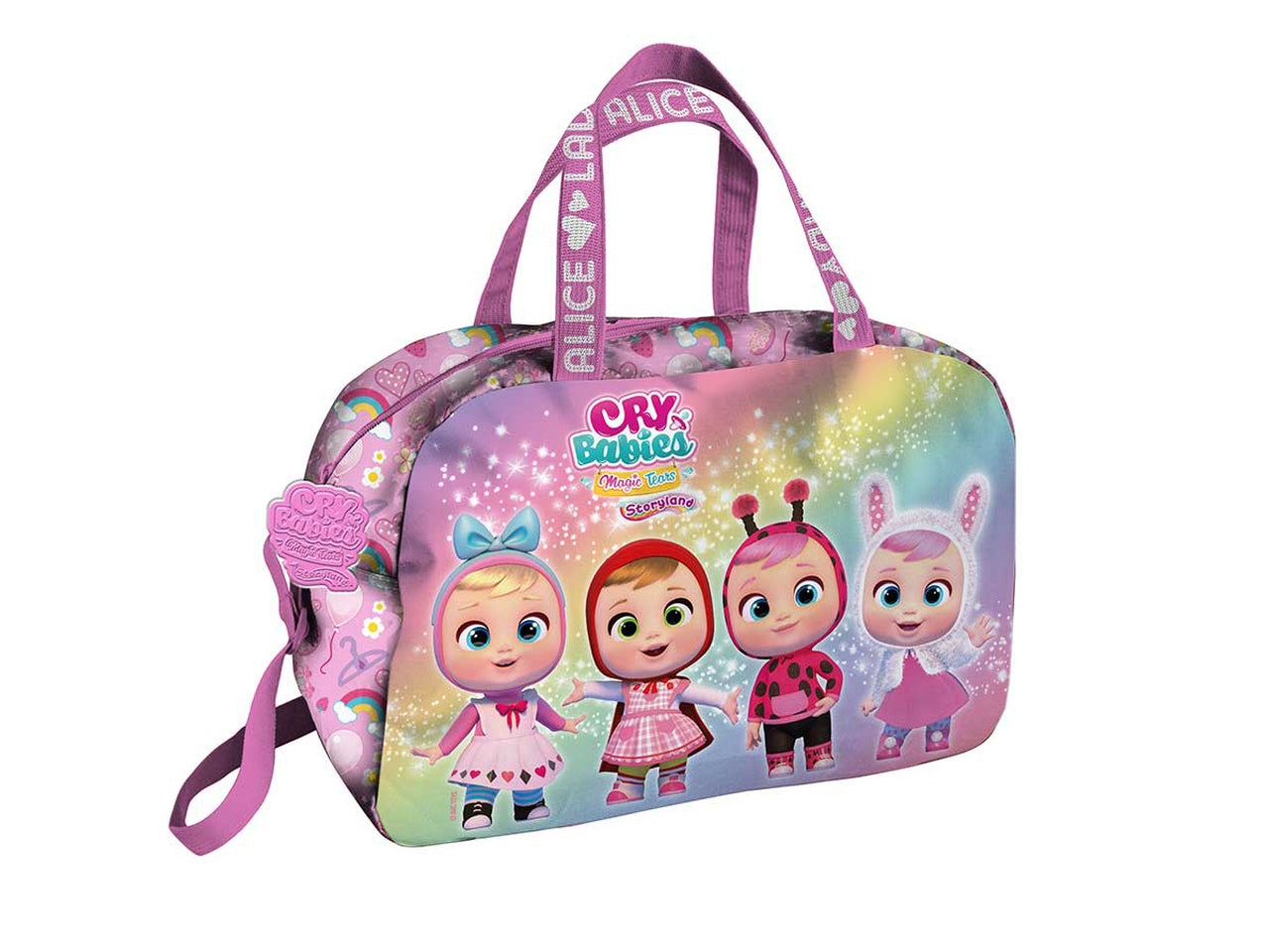 Borsone sport Cry Babies per bambina in poliestere rosa con fantasia a cuori 38.5x25x20 cm