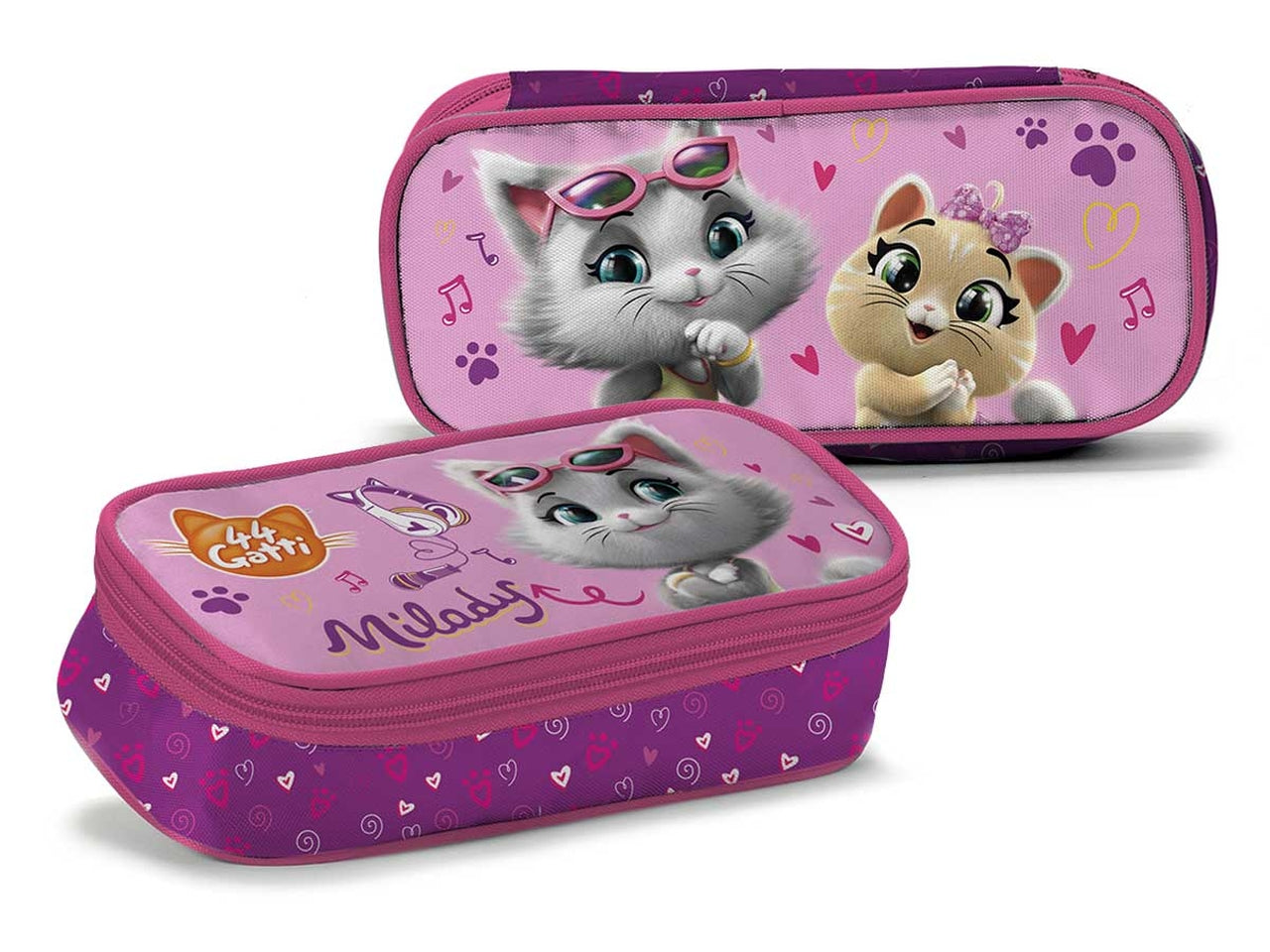 Astuccio scuola bimba portatutto ovale 44 gatti semirigido tessuto multicolor - 22x9,5x6 cm - Coriex