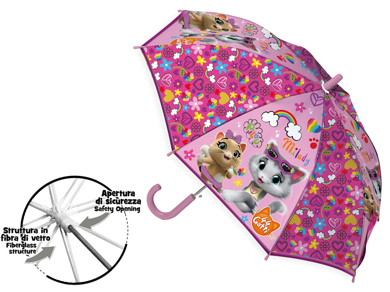 Ombrello 44 Gatti per bambina in pvc e fibra di vetro multicolor 60 cm - Coriex
