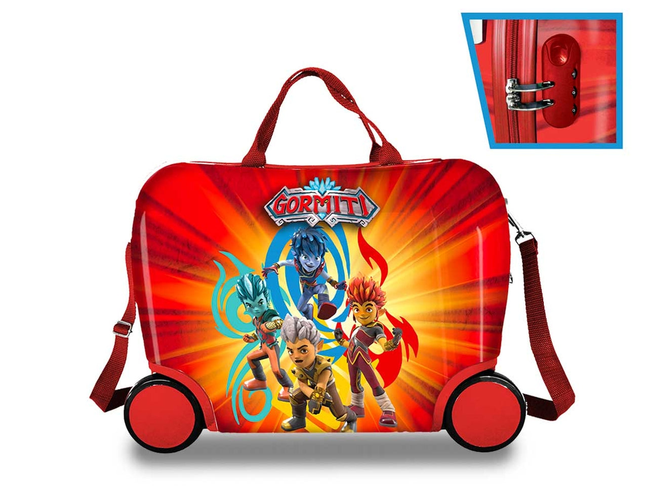 Trolley bagaglio a mano cavalcabile Gormiti in abs e metallo rosso, 42x31x21 cm - Coriex