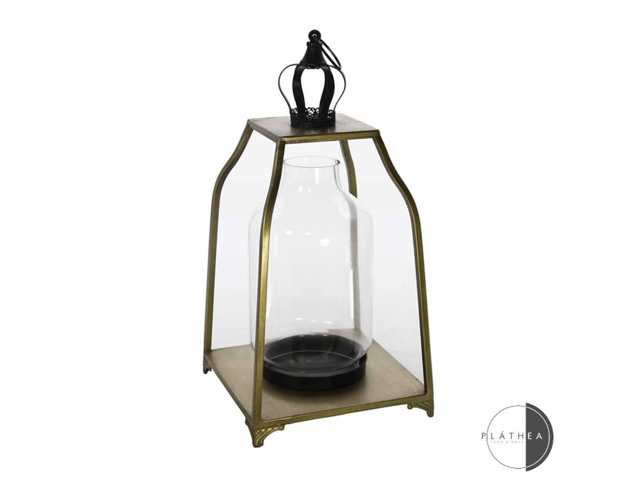 Lanterna 26x26x52cm in vetro e metallo argento/nera