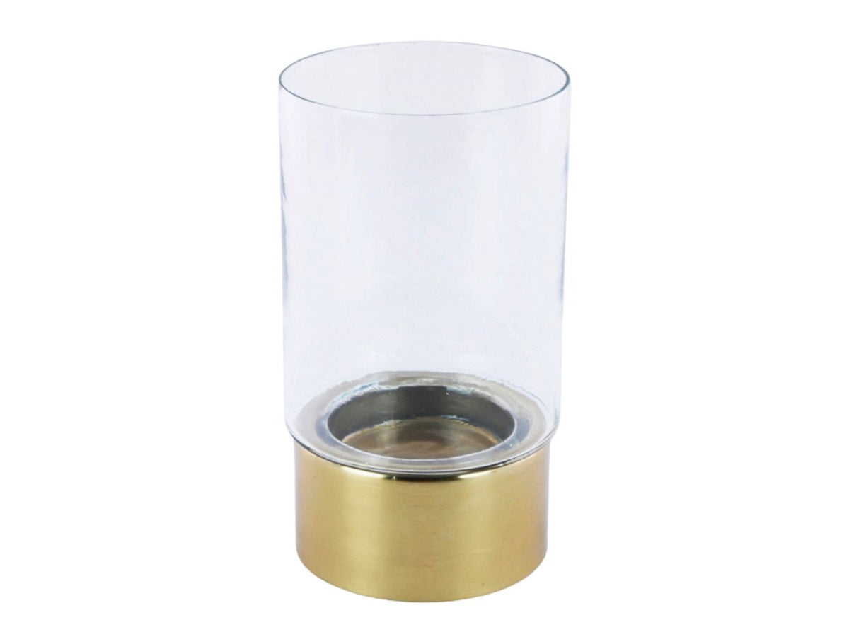 Portacandela oro d.13x25cm in vetro e metallo