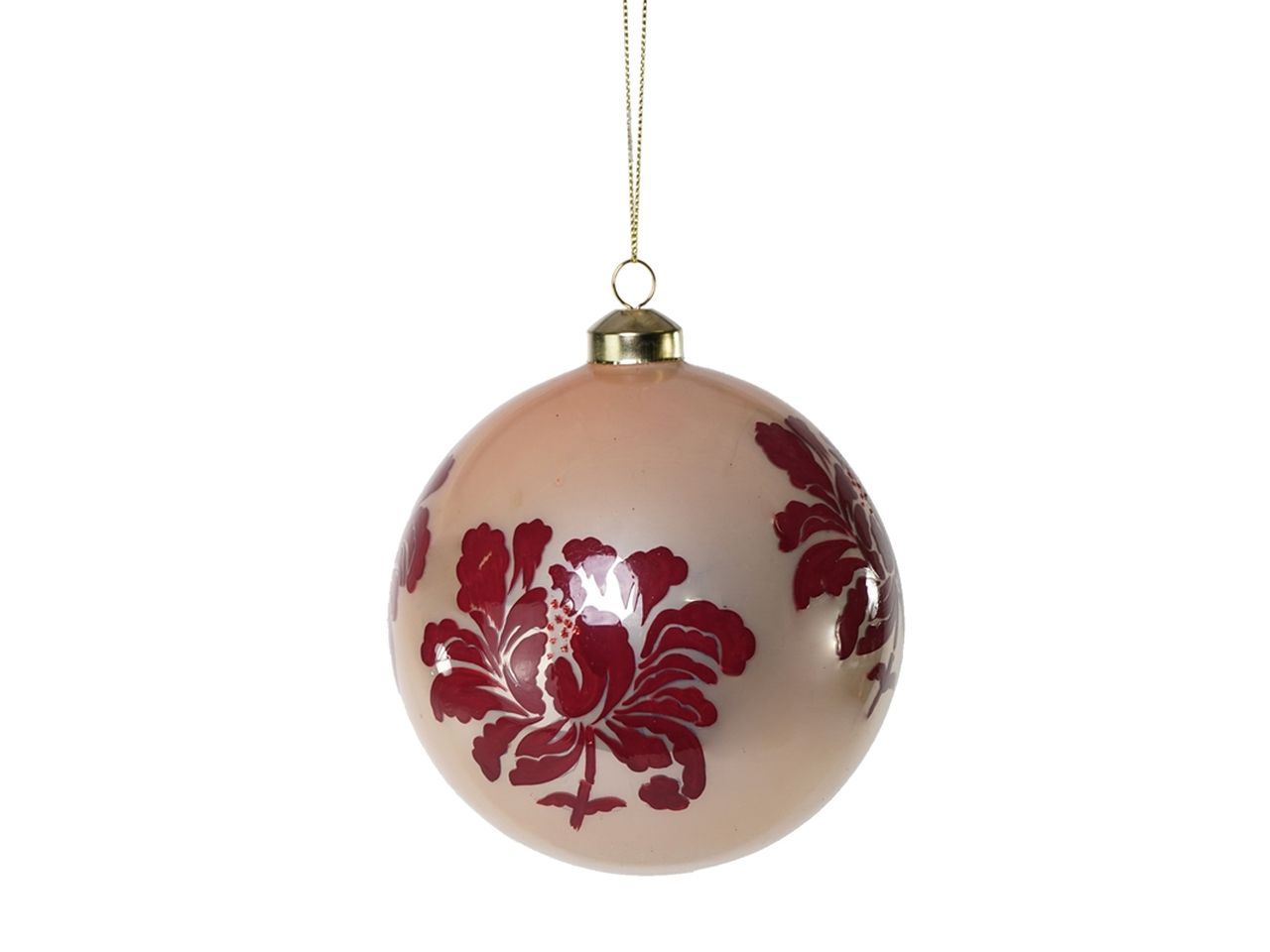 Palla di natale colore oro con decorazione fiori rossi misura d.10cm in vetro