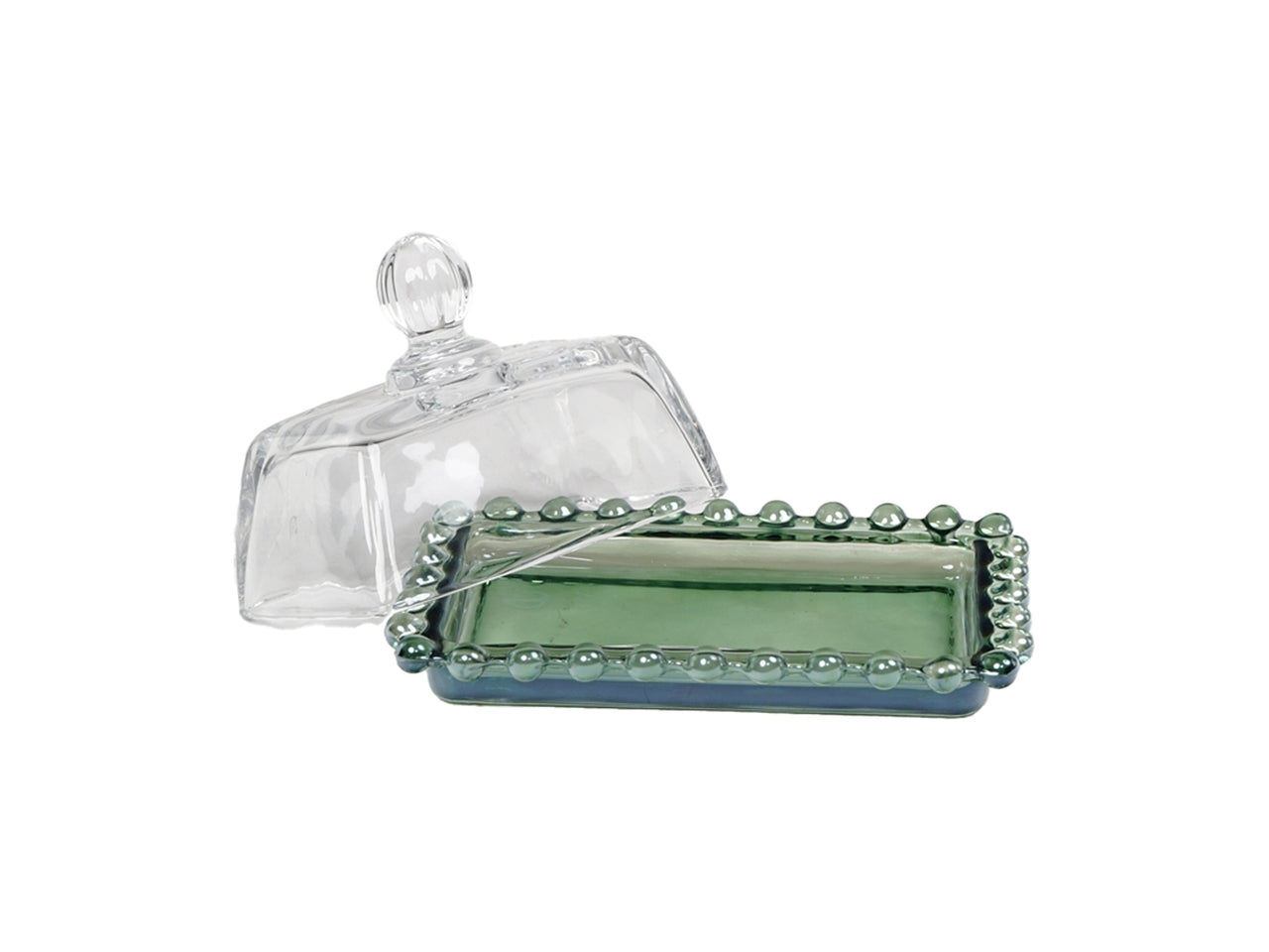 Vassoio verde con cupola in vetro per bomboniera, moderno, ideale per idea regalo - 14x9x8cm - Plà thea