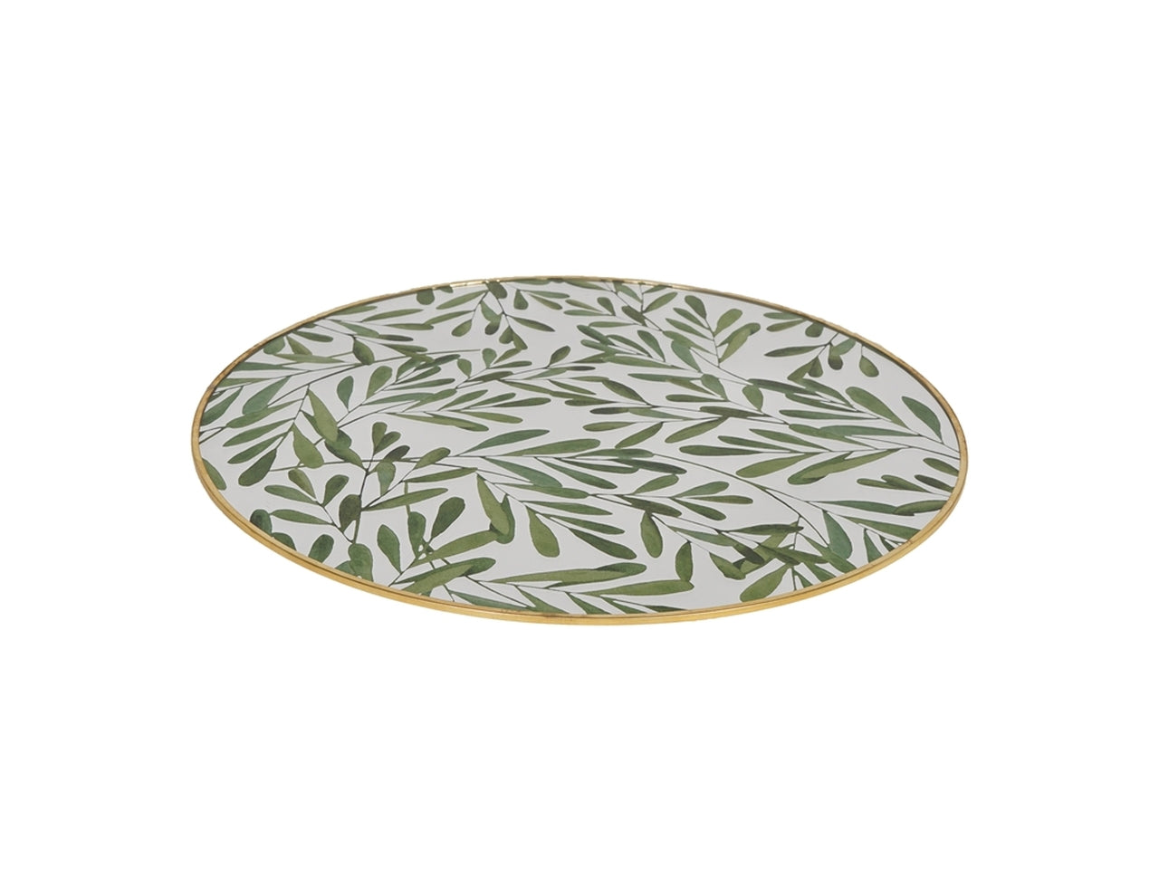 Sottopiatto elegante verde e dorato in vetro e metallo, effetto specchio, stile tropical d.33cm - Plà thea