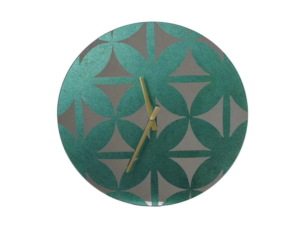 Orologio da parete moderno in vetro verde art decò - analogico, lancette dorate, alimentazione a batteria - d.47cm - Plà thea